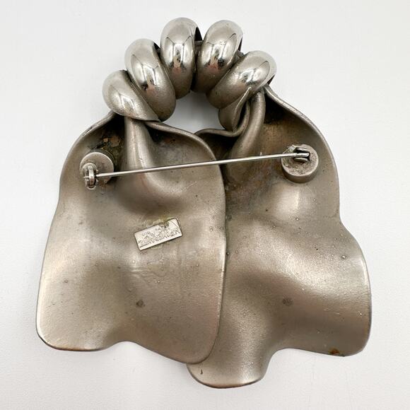 1940s H. Pomerantz Huge Epic Silver Tone Modernist Brooch MCM Biomorphic Bow - Picture 8 of 13